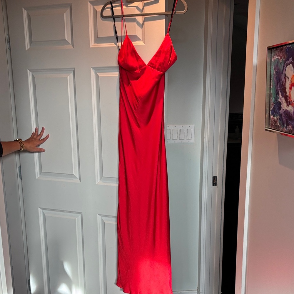 Bardot Red Satin Wedding Dress